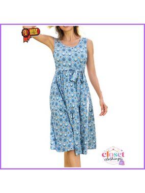 Cotton Midi Nursing Dress A-Line Breastfeeding Dress with Pockets